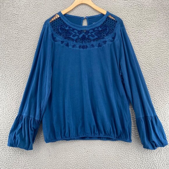 Soft Surroundings Top Womens Extra Large Talasa Blue Embroidered Blouson Knit - Picture 1 of 9